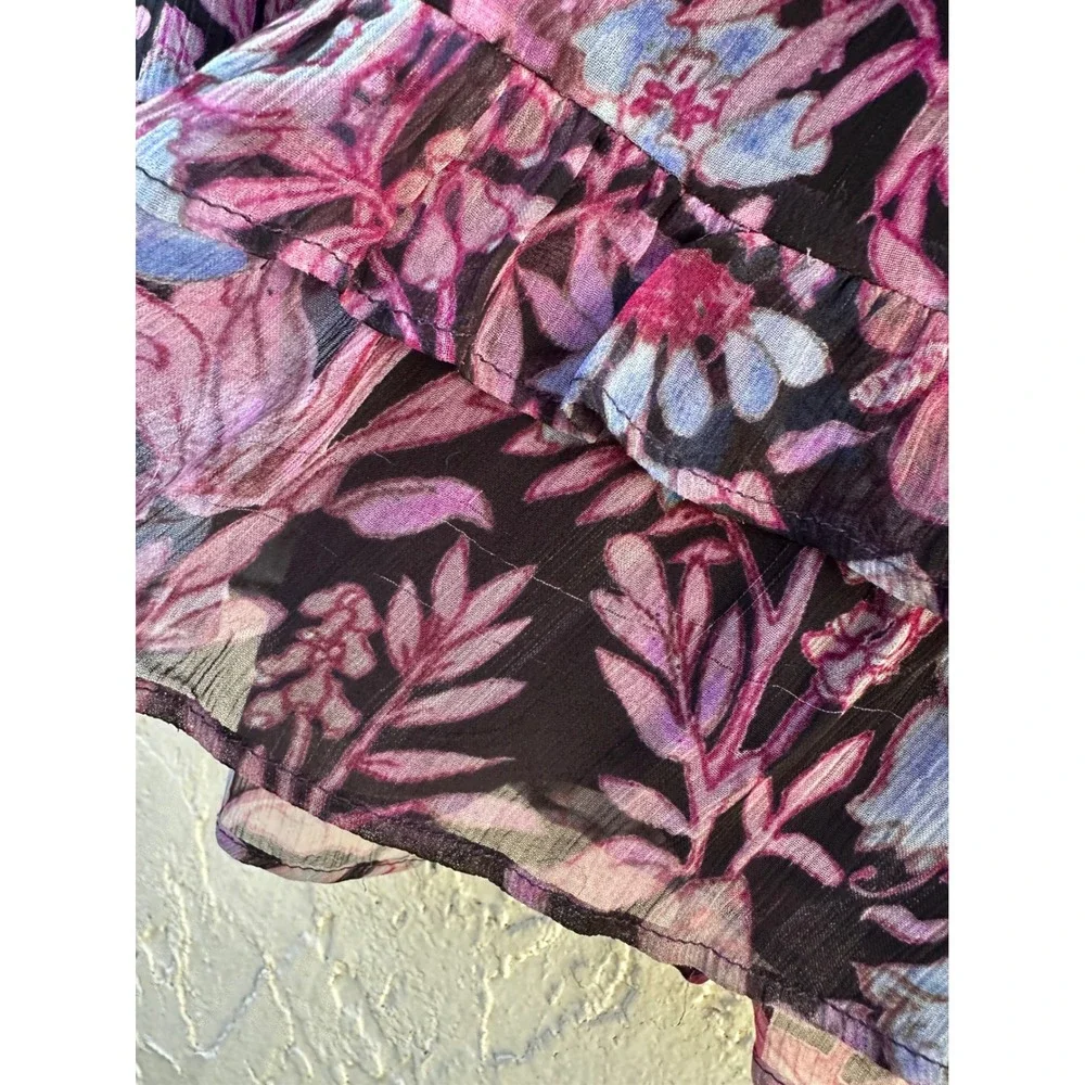LoveShackFancy Womens XS Floral Tiered Ruffle Mini Skirt Smocked Waist